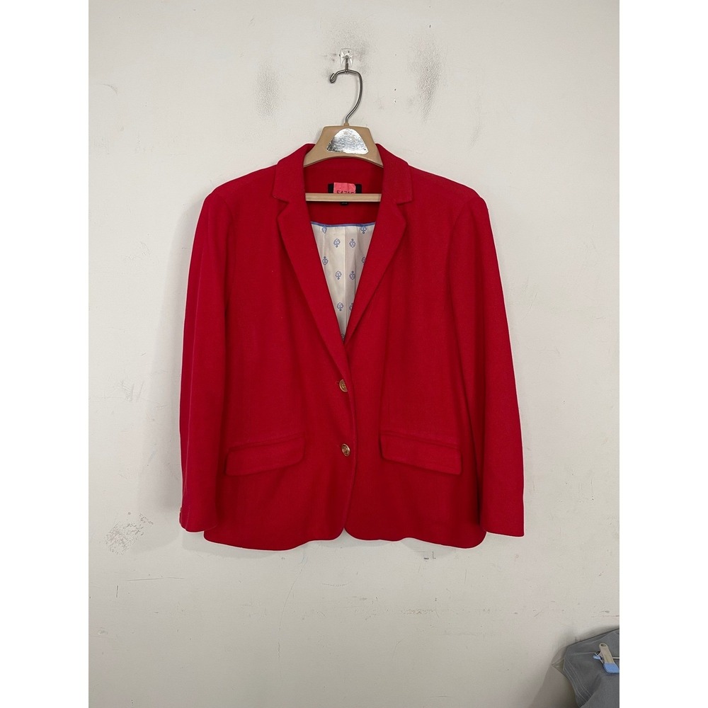 Talbots Red Cotton Knit Blazer Jacket Gold Crest Buttonsâ Anchor Lining 16WP